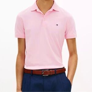 TOMMY HILFIGER Men's Pink Polo Shirt XXL, Regular Fit Short Sleeveless.